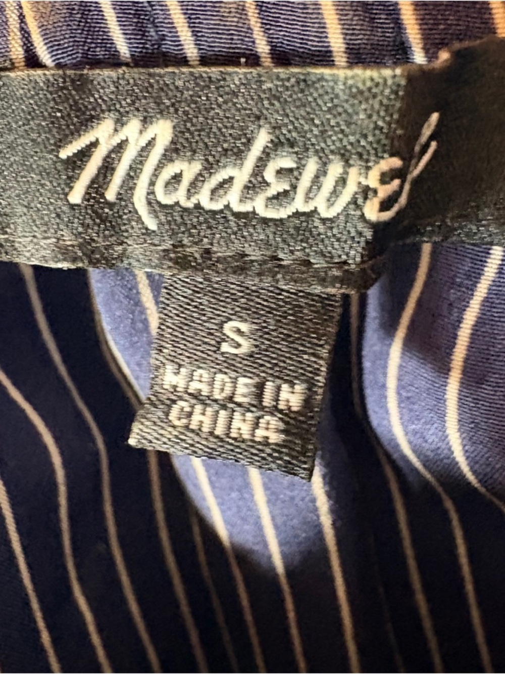 Silk Madewell  Off Shoulder Top Striped Ruffle Blouse Blue White Size S - Picture 3 of 6